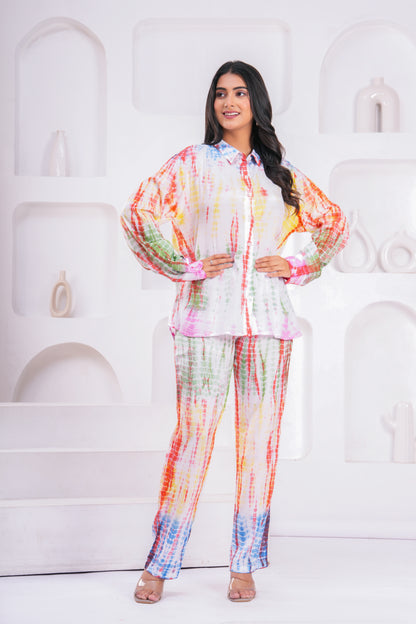 Rainbow Tie-Dye Santoon Co-ord Set – Relaxed Fit with Long Cuff Sleeves