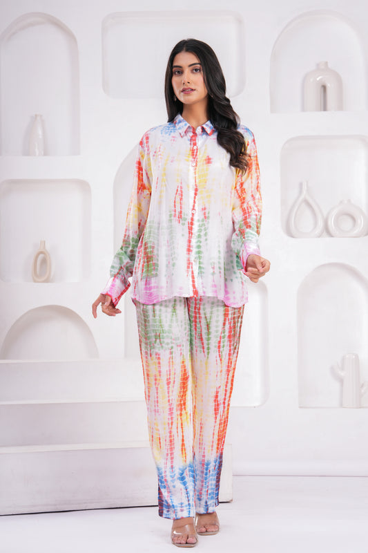 Rainbow Tie-Dye Santoon Co-ord Set – Relaxed Fit with Long Cuff Sleeves