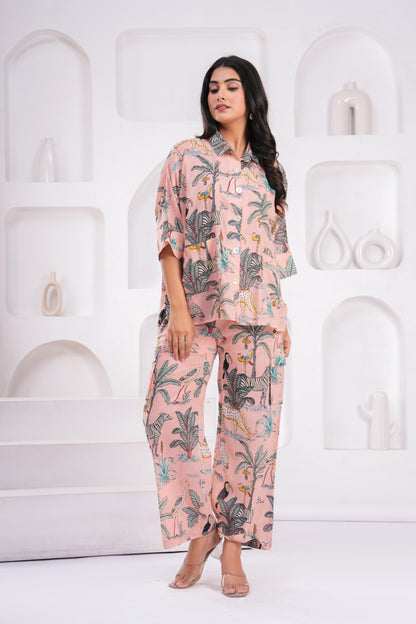 Safari Print Hand Block Cotton Co-ord Set – Relaxed Fit with Half Sleeves
