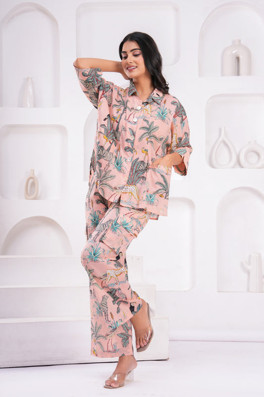 Safari Print Hand Block Cotton Co-ord Set – Relaxed Fit with Half Sleeves