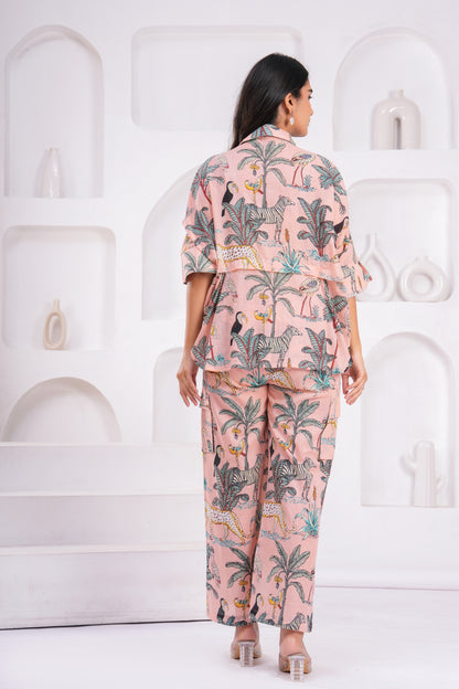 Safari Print Hand Block Cotton Co-ord Set – Relaxed Fit with Half Sleeves