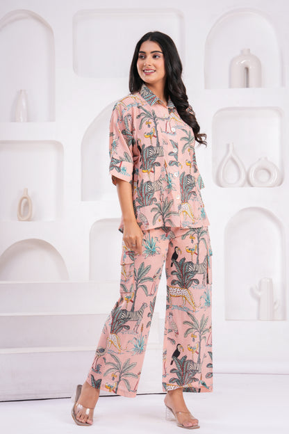 Safari Print Hand Block Cotton Co-ord Set – Relaxed Fit with Half Sleeves