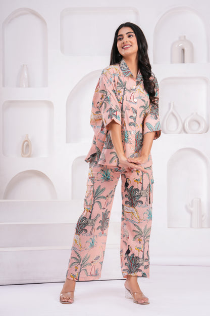 Safari Print Hand Block Cotton Co-ord Set – Relaxed Fit with Half Sleeves