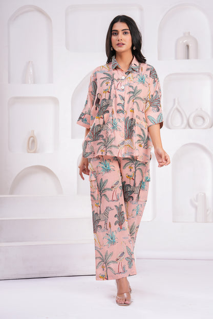 Safari Print Hand Block Cotton Co-ord Set – Relaxed Fit with Half Sleeves