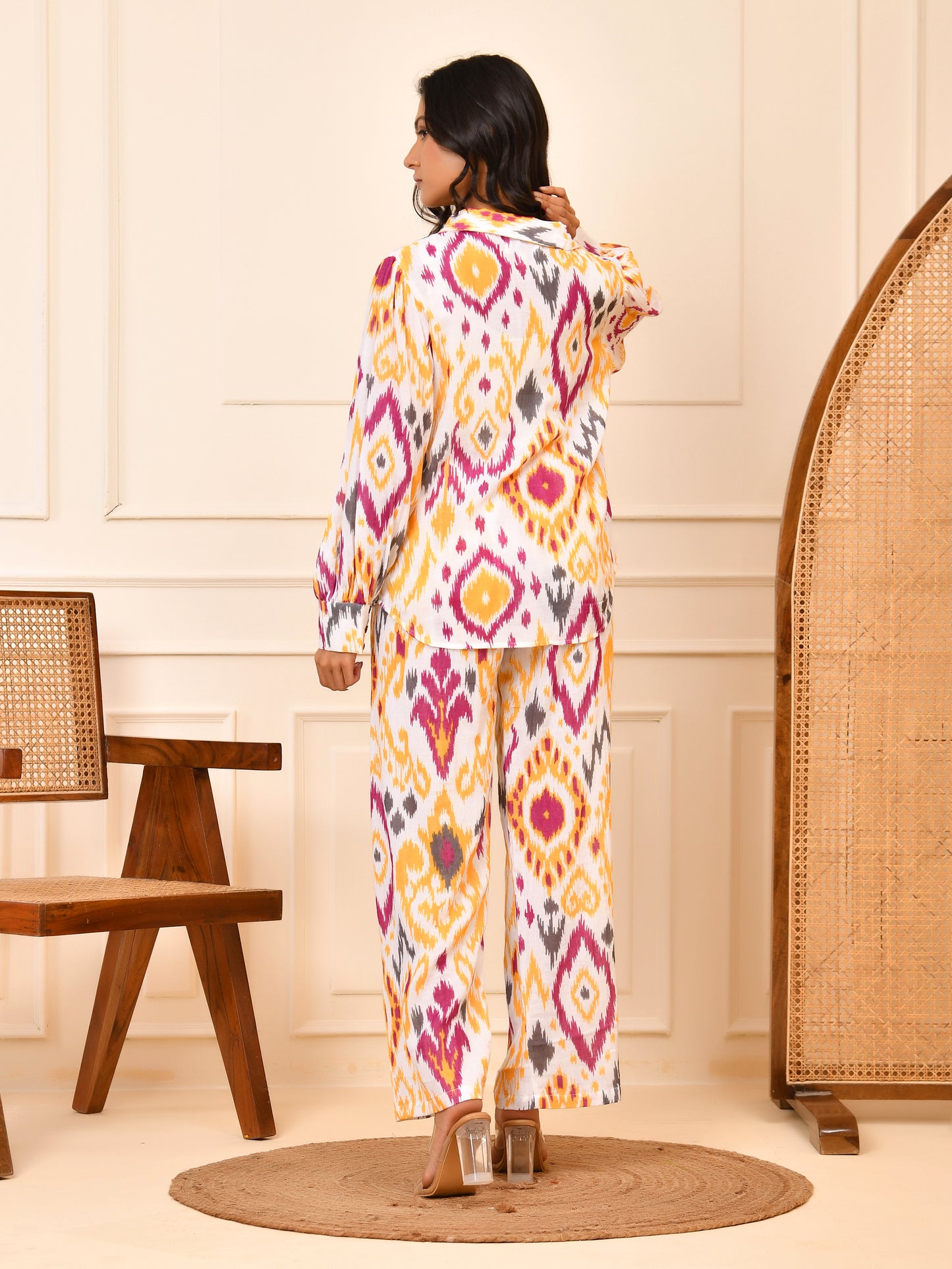 Women's Ikat Print Cotton Shirt & Pant Co-ord Set