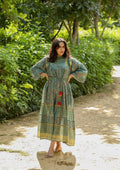 Hand Block Printed Green Color Handmade Cotton Free Size Wrapped Jaipuri Maxi Dress