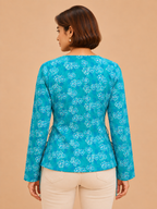 Naira Hand Block Printed Cotton Top for Women | Full Sleeve V-Neck Office Wear Top