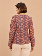 Naira Hand Block Printed Cotton Top for Women | Full Sleeve V-Neck Office Wear Top