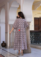 Hand Block Printed Rose Maxi ~Coral Peach