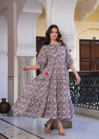 Hand Block Printed Rose Maxi ~Coral Peach