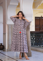 Hand Block Printed Rose Maxi ~Coral Peach