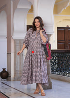 Hand Block Printed Rose Maxi ~Coral Peach