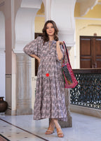 Hand Block Printed Rose Maxi ~Coral Peach