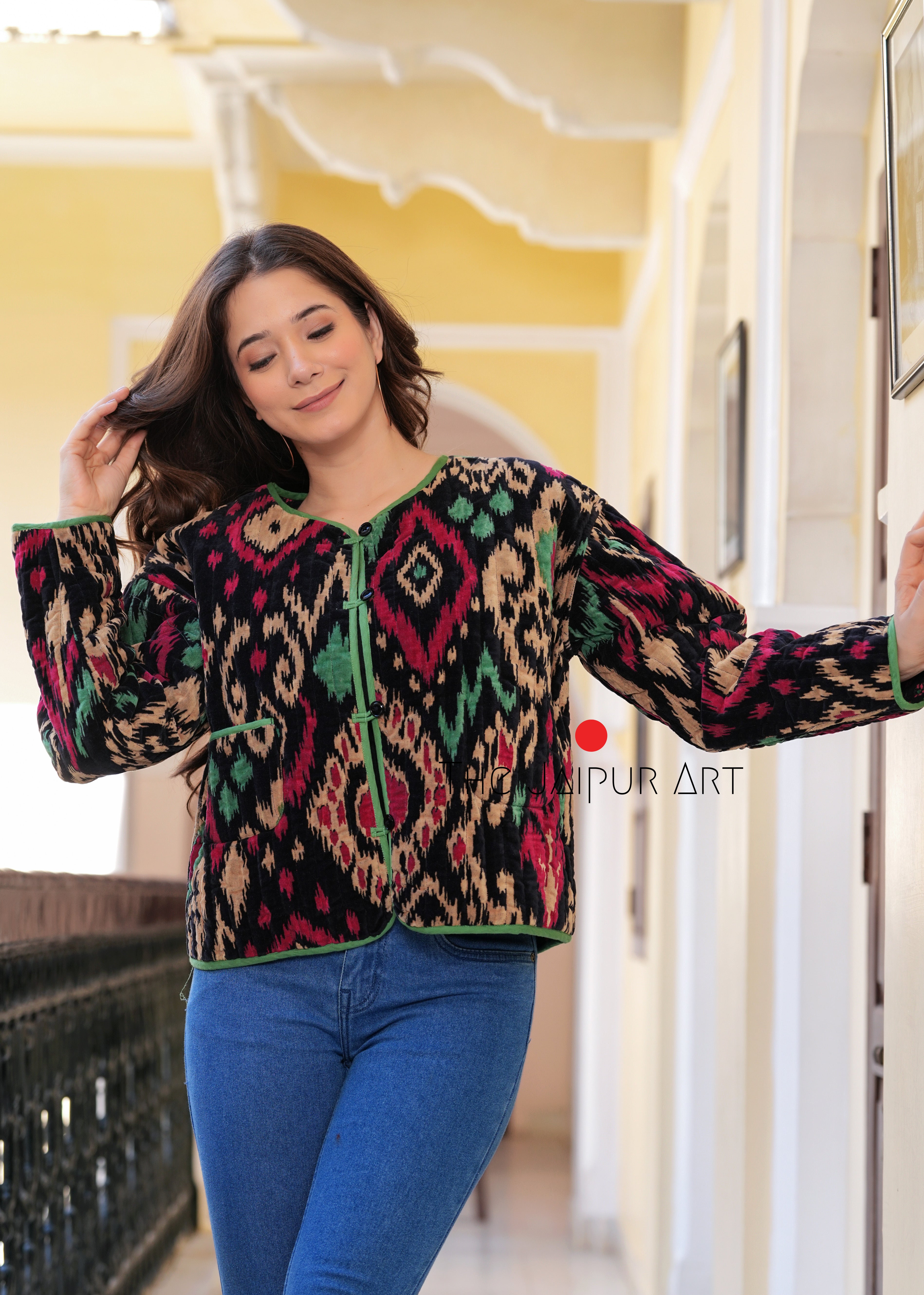 kantha quilted winter jacket