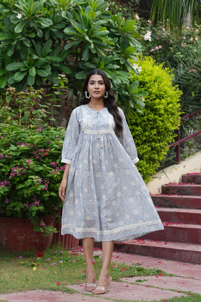 Beautiful Hand Block-Printed Midi Dress.