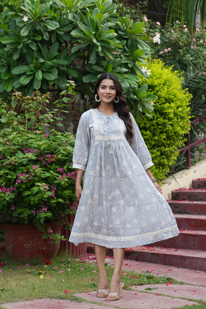 Beautiful Hand Block-Printed Midi Dress.