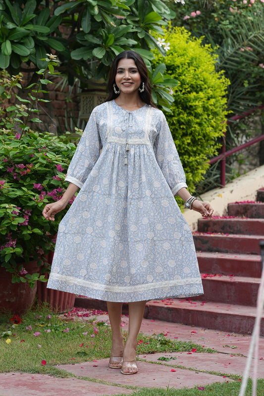 Beautiful Hand Block-Printed Midi Dress.