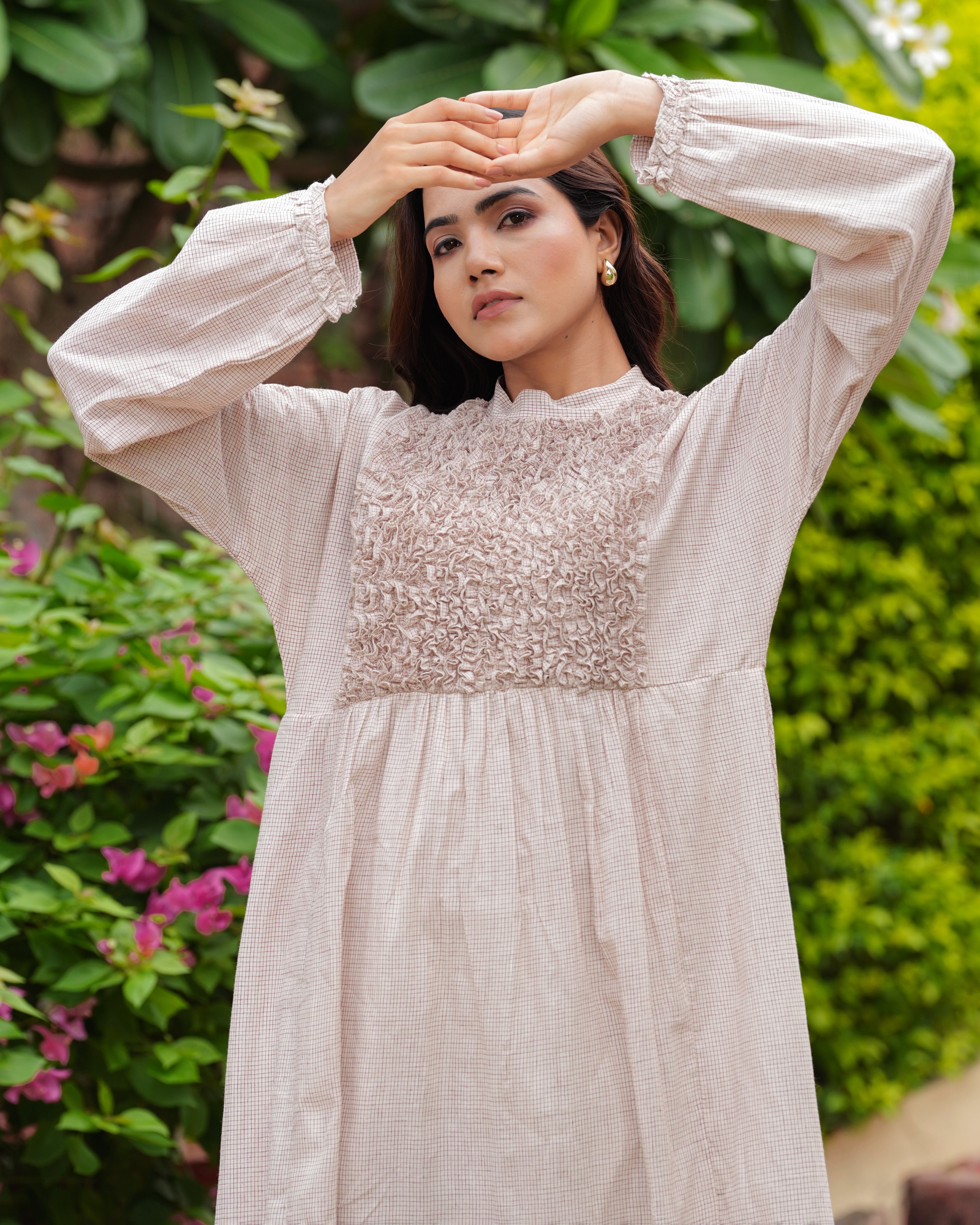 khadi cotton dress Multi Thread Khadi Cotton Party Wear Off-White Dress and Tassel in Sleeve
