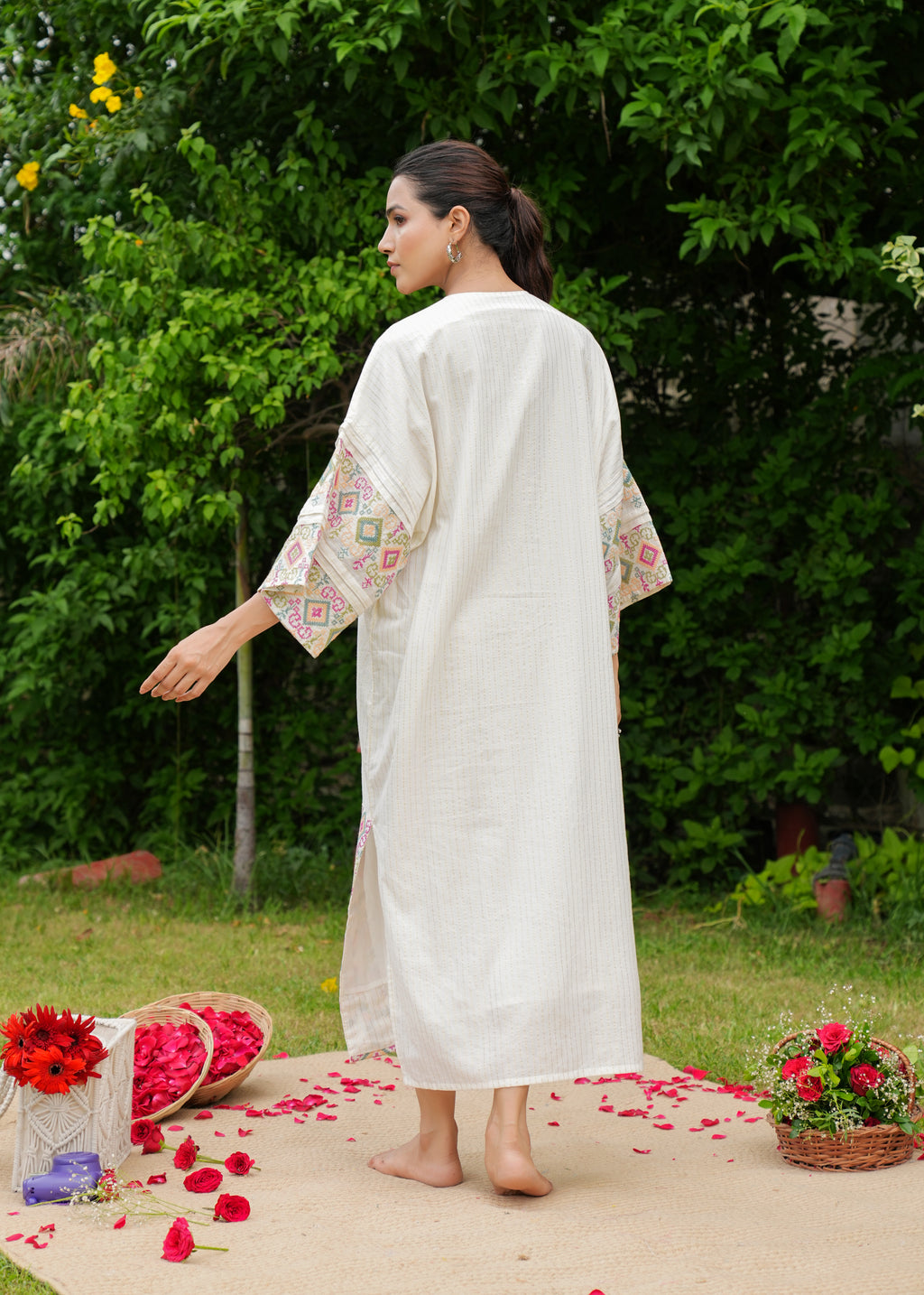 Handmade Pure Cotton Embroidery White Kaftan Style