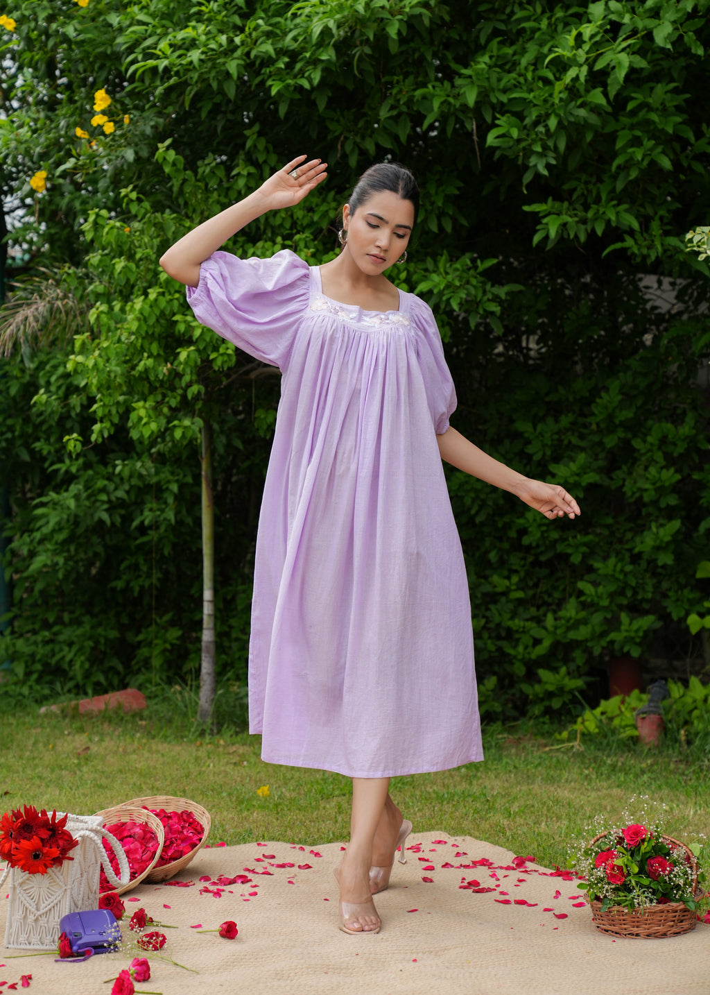 Beautiful Hand Embroidery Flower Midi Dress