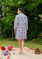 Hand Block Floral Printed Vintage Boho Handmade Cotton Short Dress