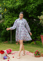 Hand Block Floral Printed Vintage Boho Handmade Cotton Short Dress