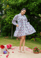 Hand Block Floral Printed Vintage Boho Handmade Cotton Short Dress
