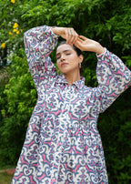 Hand Block Floral Printed Vintage Boho Handmade Cotton Short Dress