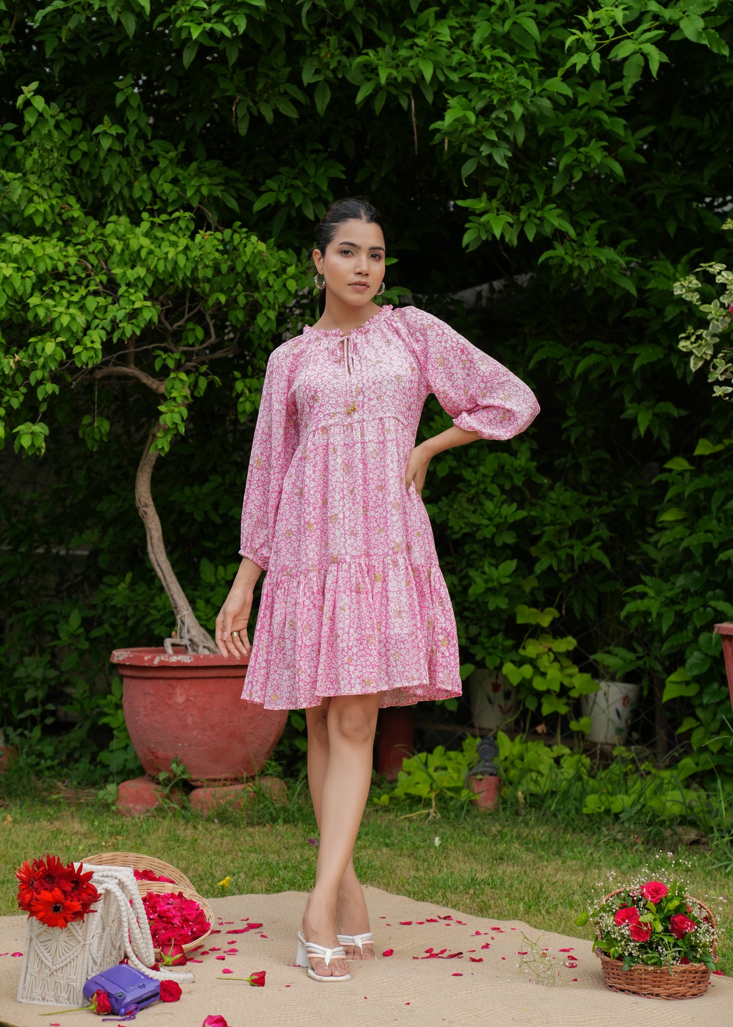 Beautiful Hand Block Printed Floral Vani Mini Dress