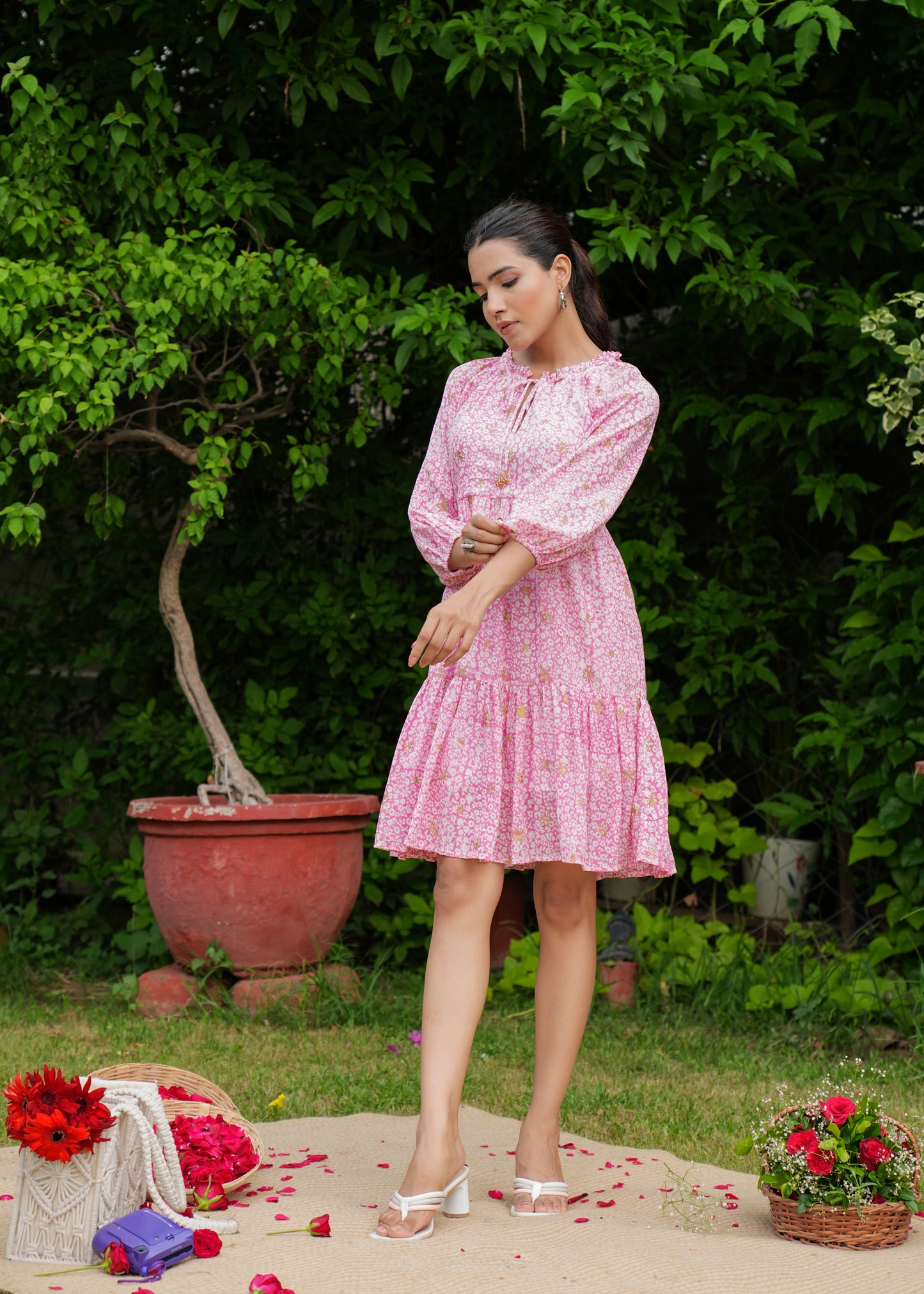 Beautiful Hand Block Printed Floral Vani Mini Dress