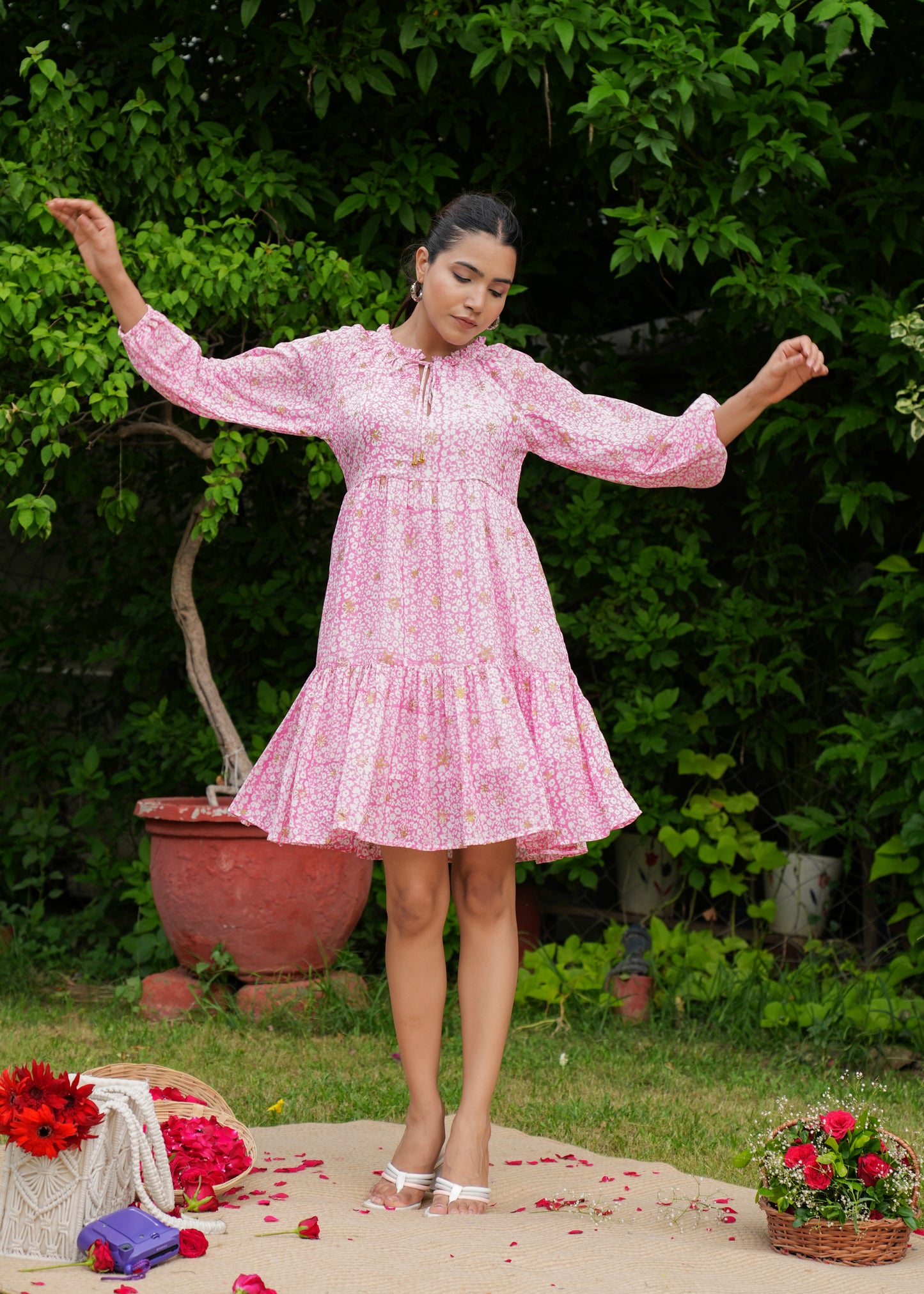 Beautiful Hand Block Printed Floral Vani Mini Dress