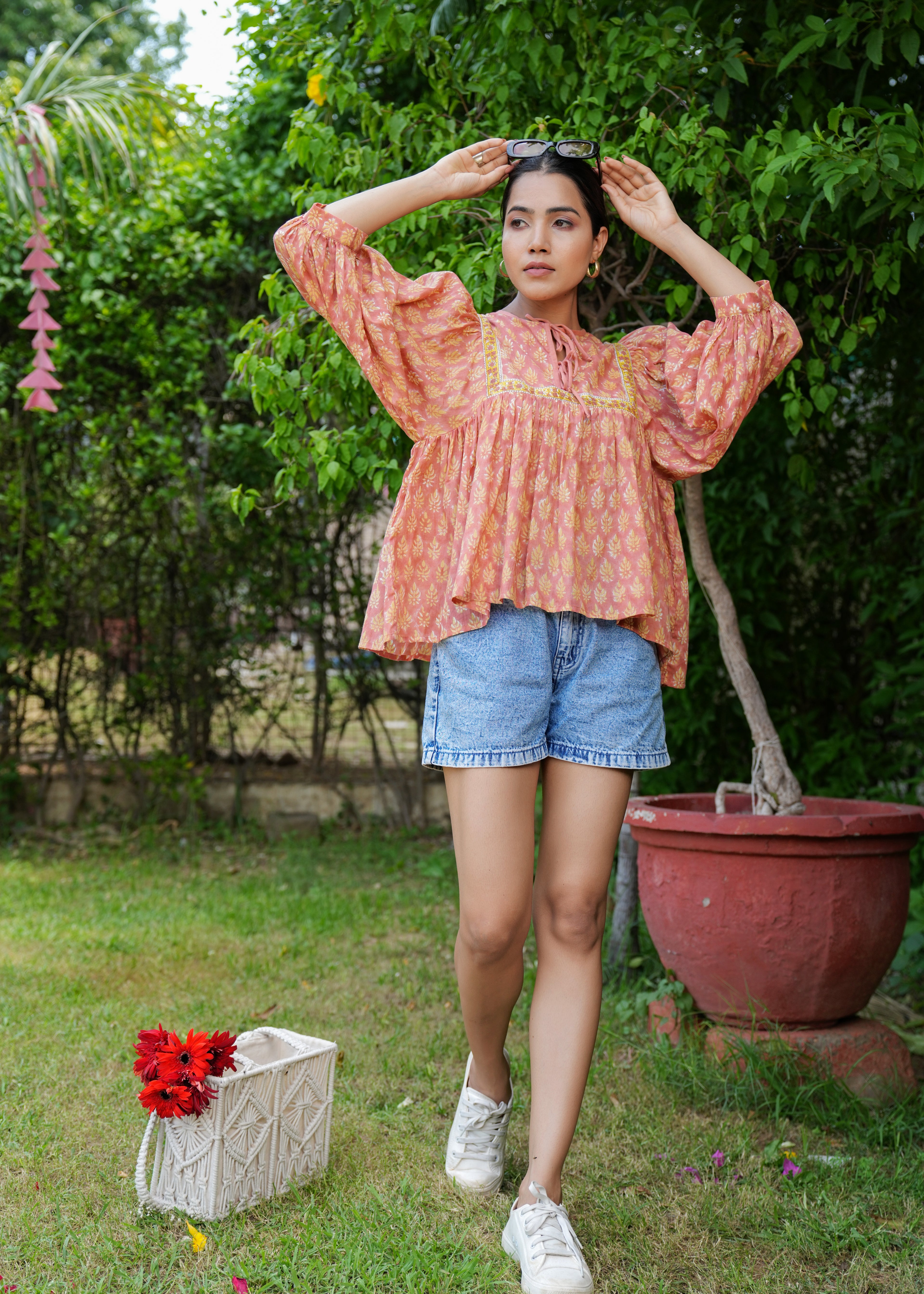 Hand Block Printed Orange Valentina Blouse