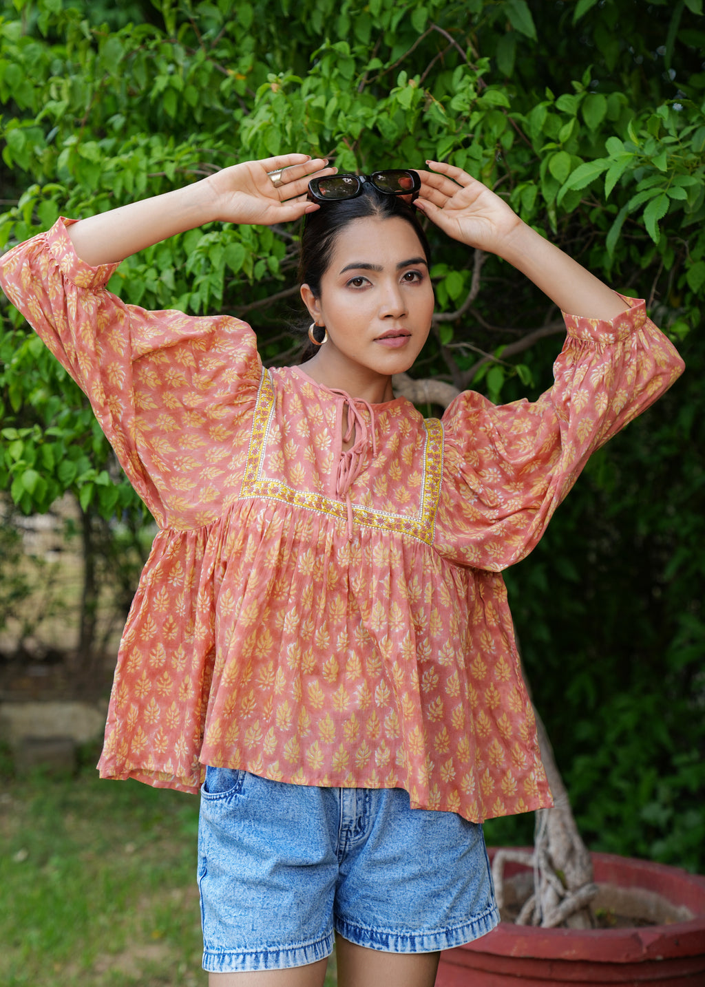 Hand Block Printed Orange Valentina Blouse