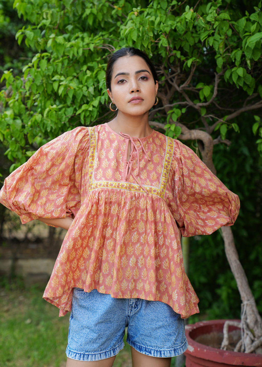 Hand Block Printed Orange Valentina Blouse