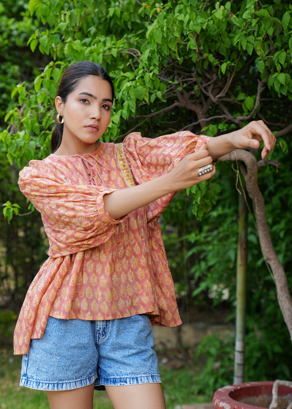 Hand Block Printed Orange Valentina Blouse