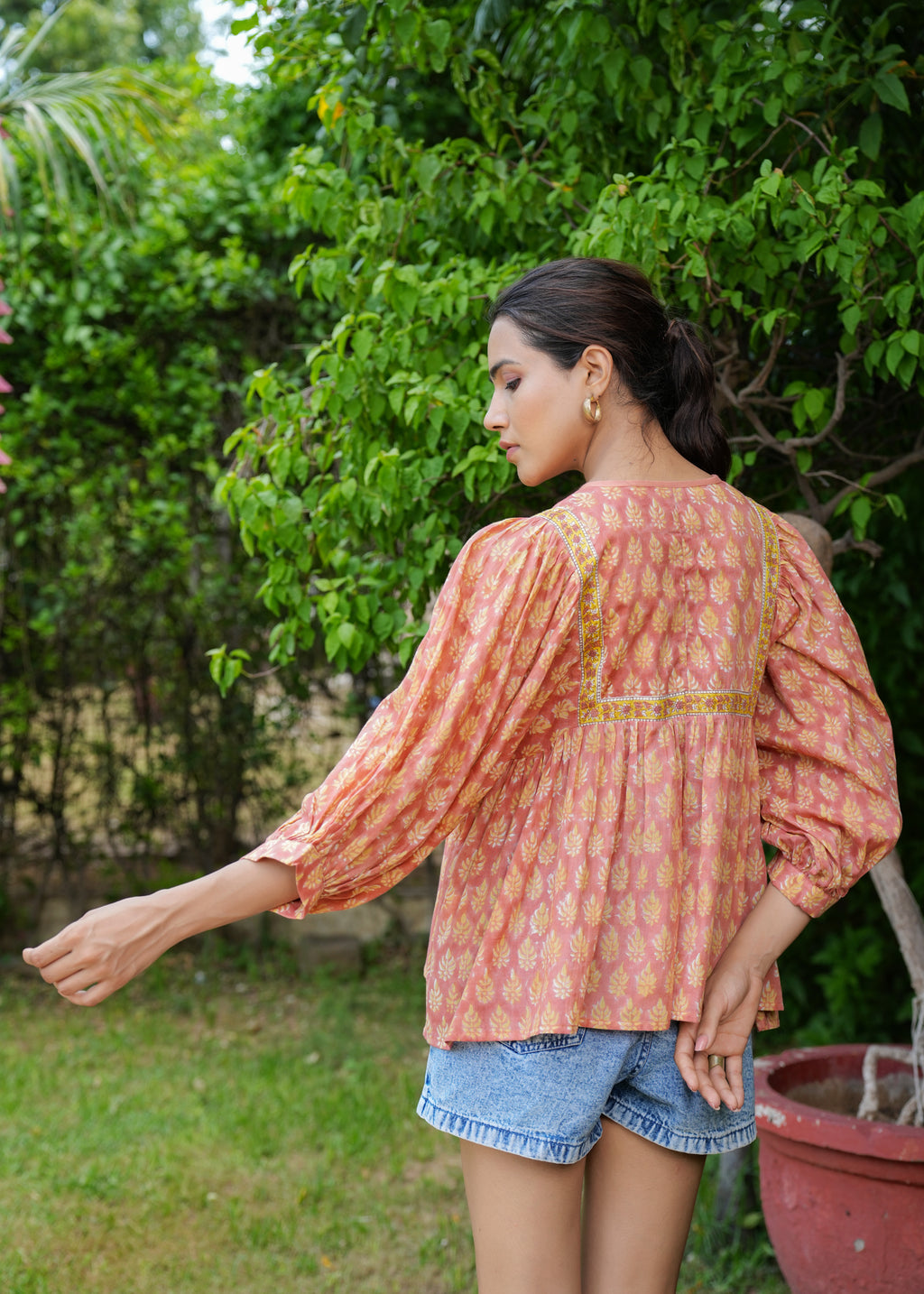 Hand Block Printed Orange Valentina Blouse