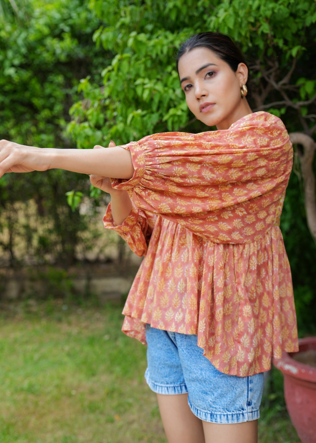 Hand Block Printed Orange Valentina Blouse