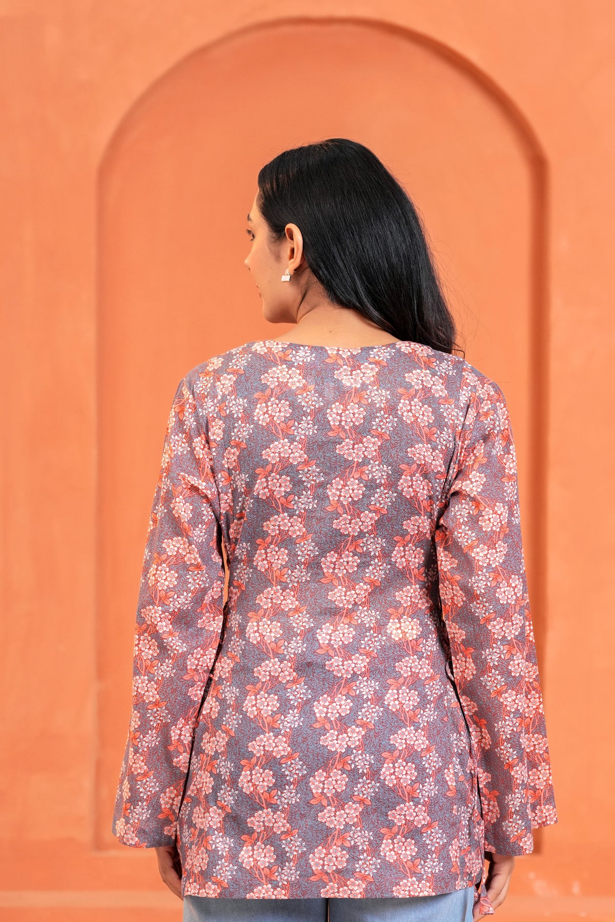 Naira Hand Block Printed Cotton Top for Women | Full Sleeve V-Neck Office Wear Top