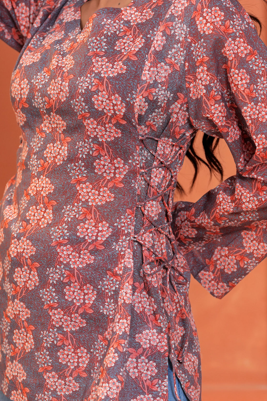 Naira Hand Block Printed Cotton Top for Women | Full Sleeve V-Neck Office Wear Top