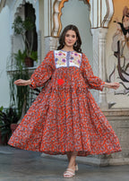 Hand Block Printed Cotton Hailey Midi Dress