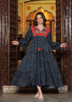Hand block printed Machine Quilted Abhira Maxi Dress