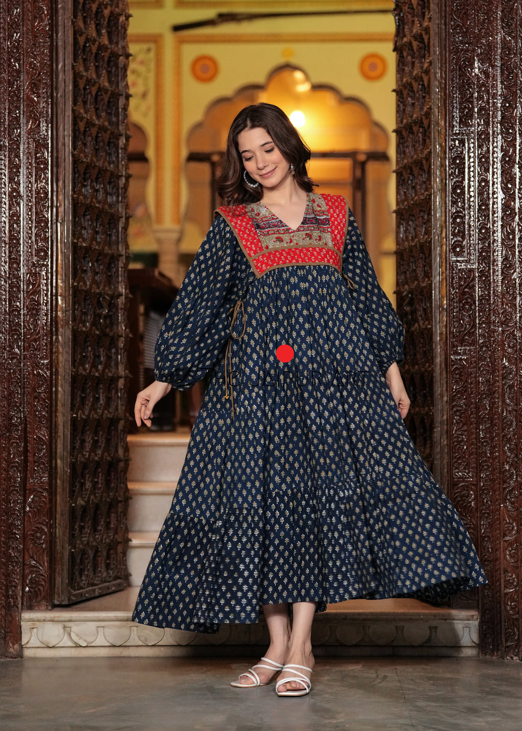 Hand block printed Machine Quilted Abhira Maxi Dress