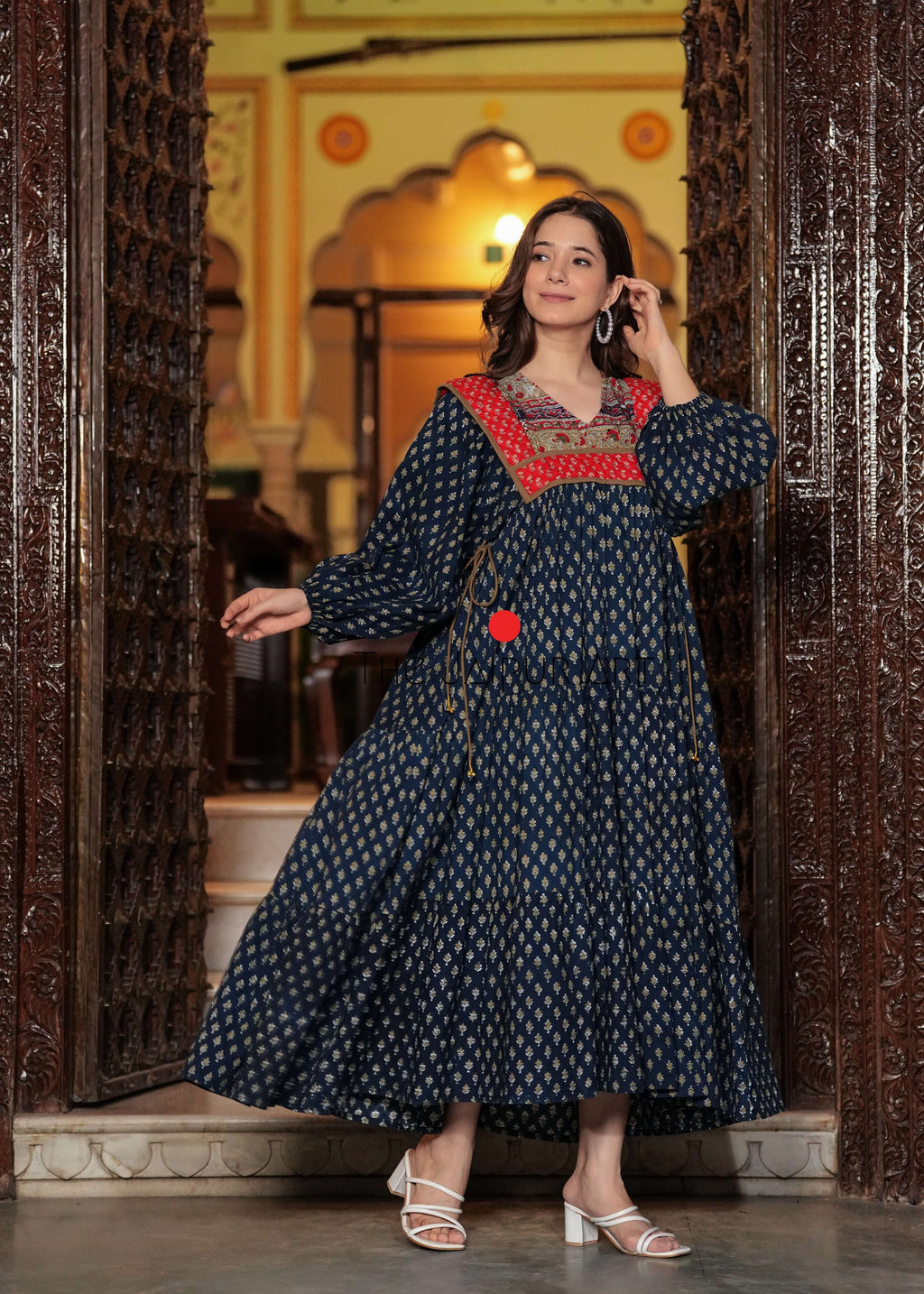 Hand block printed Machine Quilted Abhira Maxi Dress