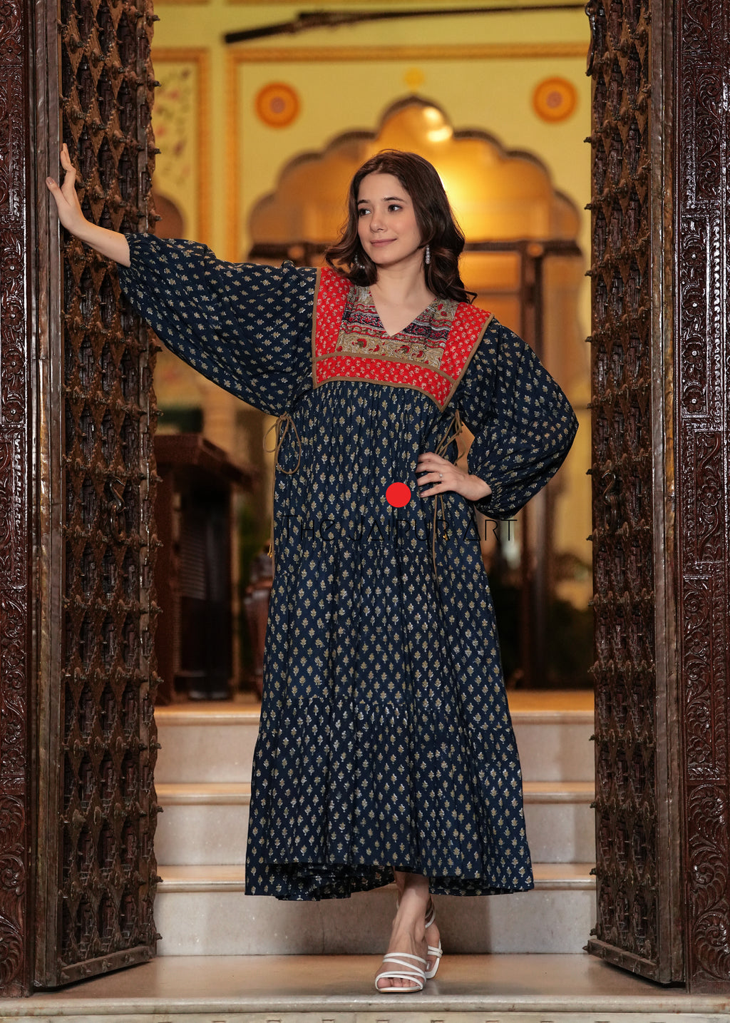 Hand block printed Machine Quilted Abhira Maxi Dress