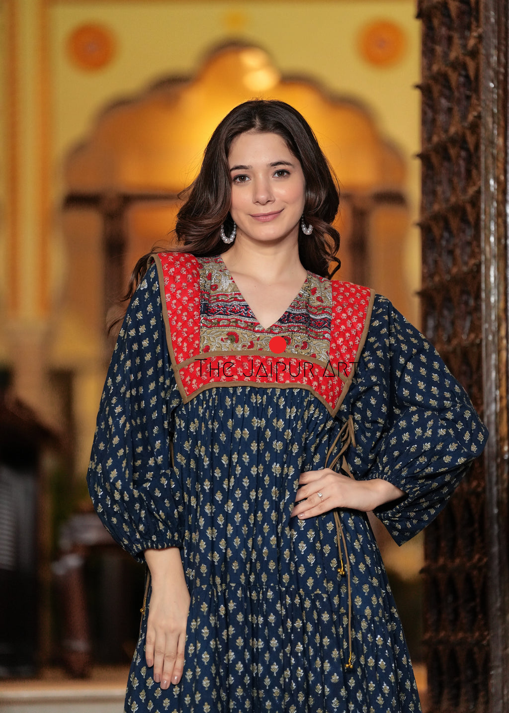 Hand block printed Machine Quilted Abhira Maxi Dress