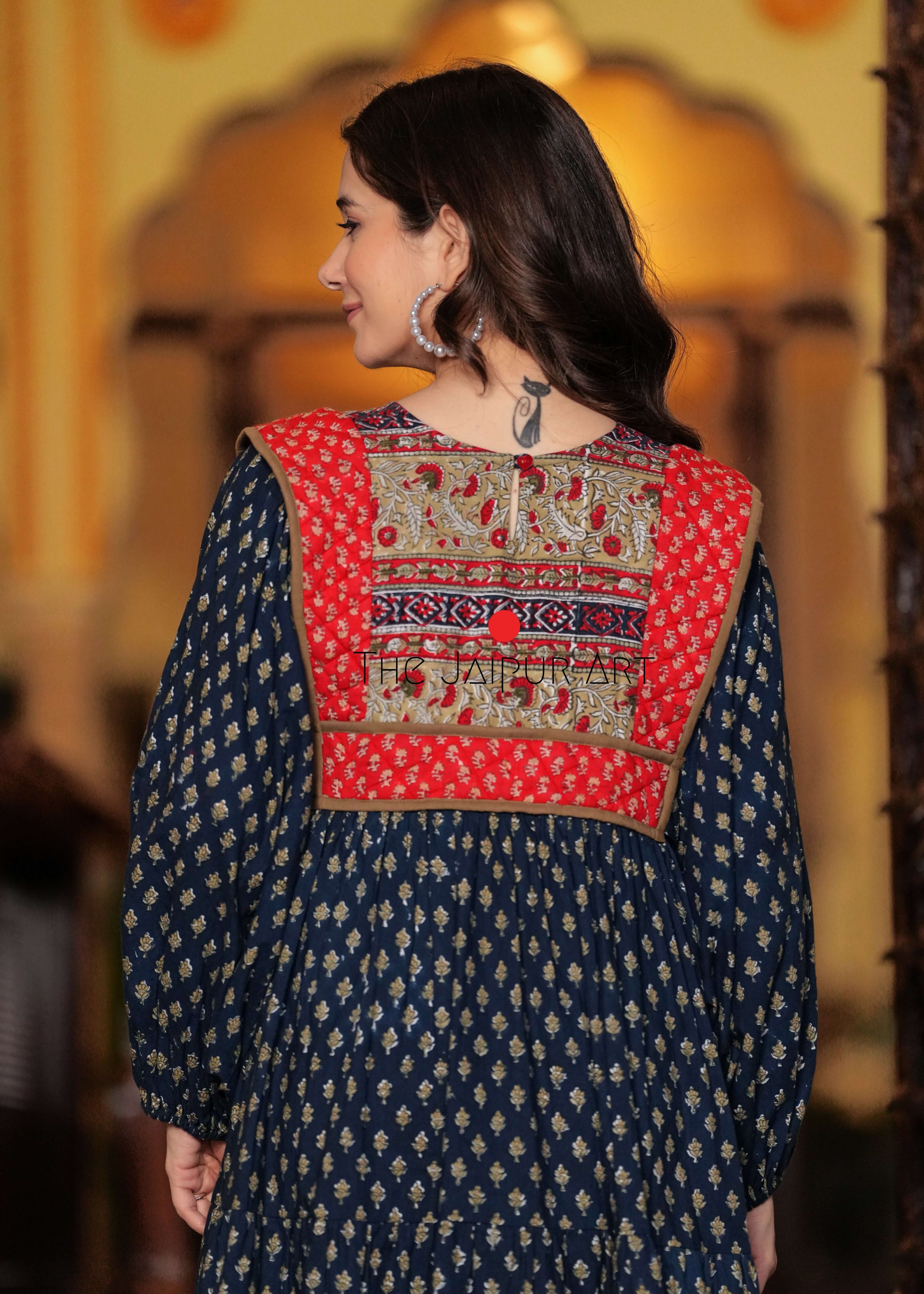 Hand block printed Machine Quilted Abhira Maxi Dress