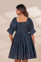 Printed Cotton Square Neck Smocked Dress