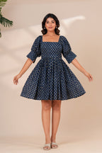 Printed Cotton Square Neck Smocked Dress