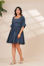 Printed Cotton Square Neck Smocked Dress
