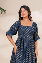 Printed Cotton Square Neck Smocked Dress